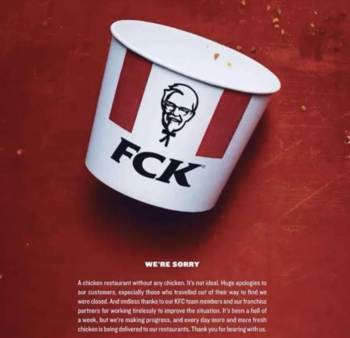 KFC Chicken Shortage Apology